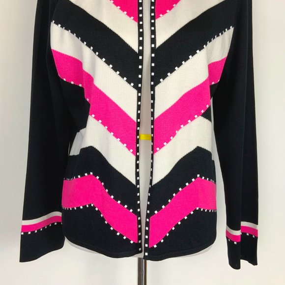 Ming Wang Open Front Knit Cardigan Career Black White Pink Medium - Picture 4 of 16